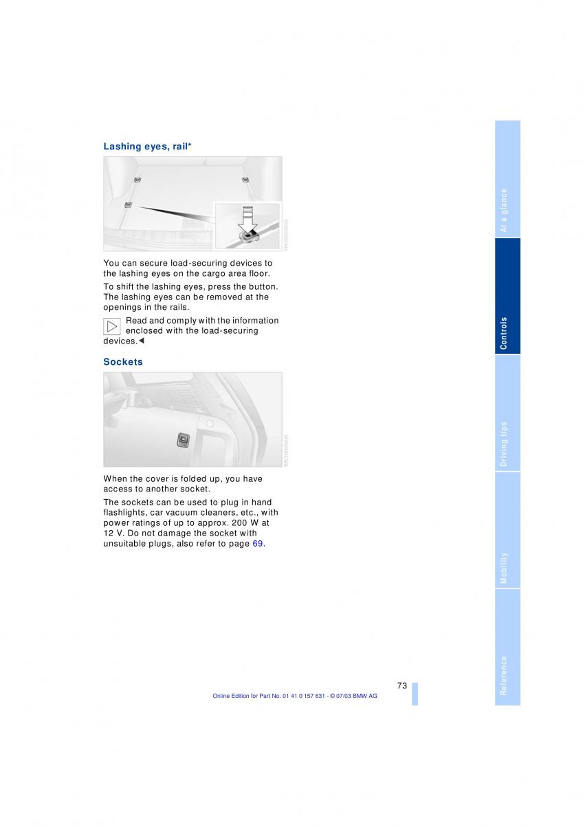 BMW X3 E83 owners manual / page 75