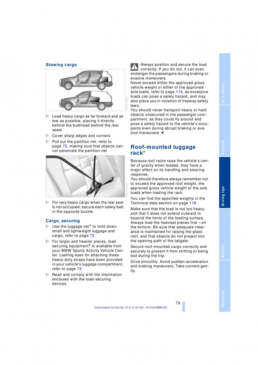 BMW X3 E83 owners manual / page 81