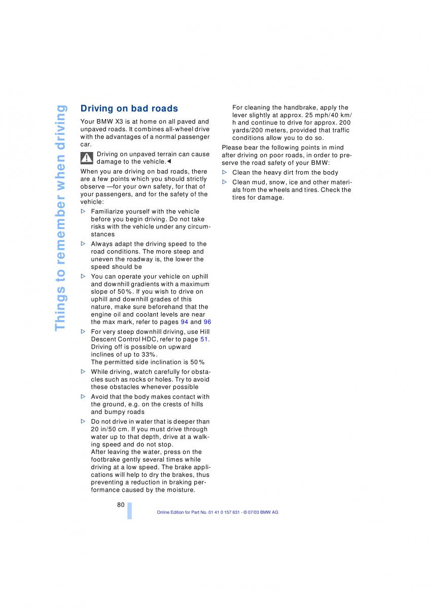 BMW X3 E83 owners manual / page 82