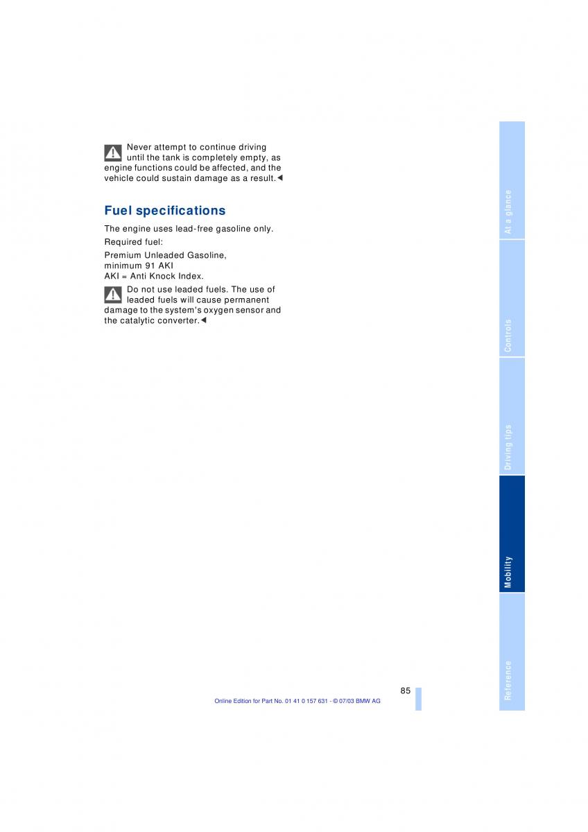 BMW X3 E83 owners manual / page 87