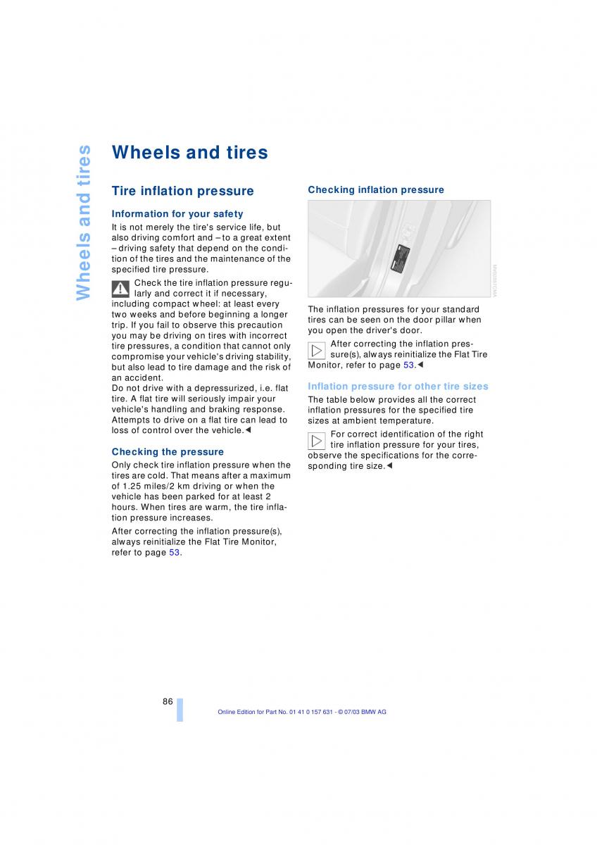 BMW X3 E83 owners manual / page 88