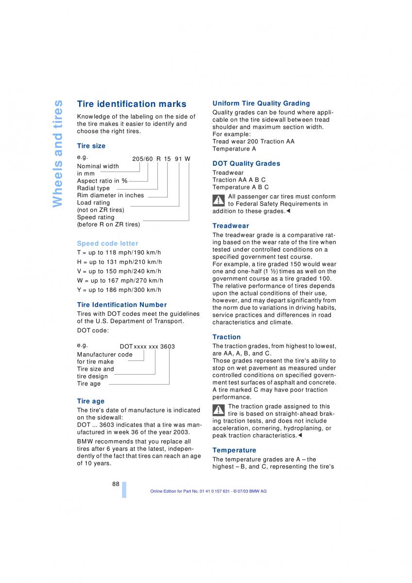 BMW X3 E83 owners manual / page 90