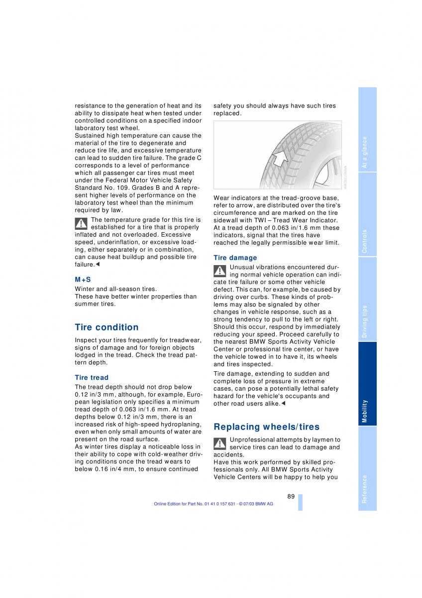 BMW X3 E83 owners manual / page 91