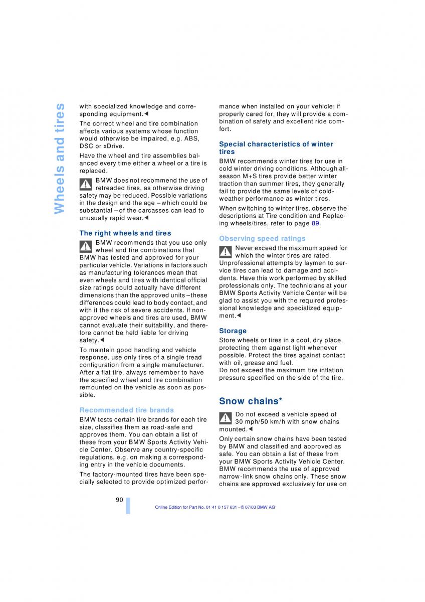 BMW X3 E83 owners manual / page 92