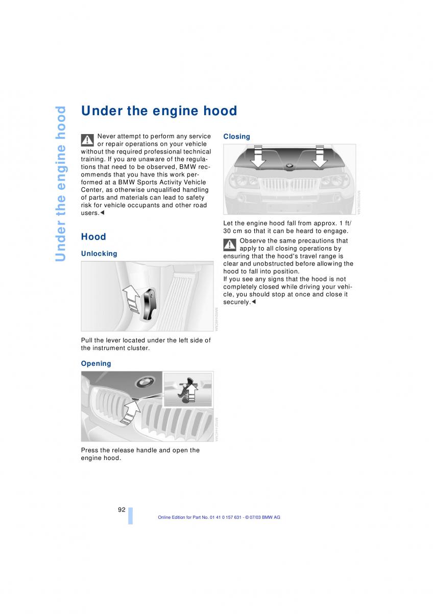 BMW X3 E83 owners manual / page 94