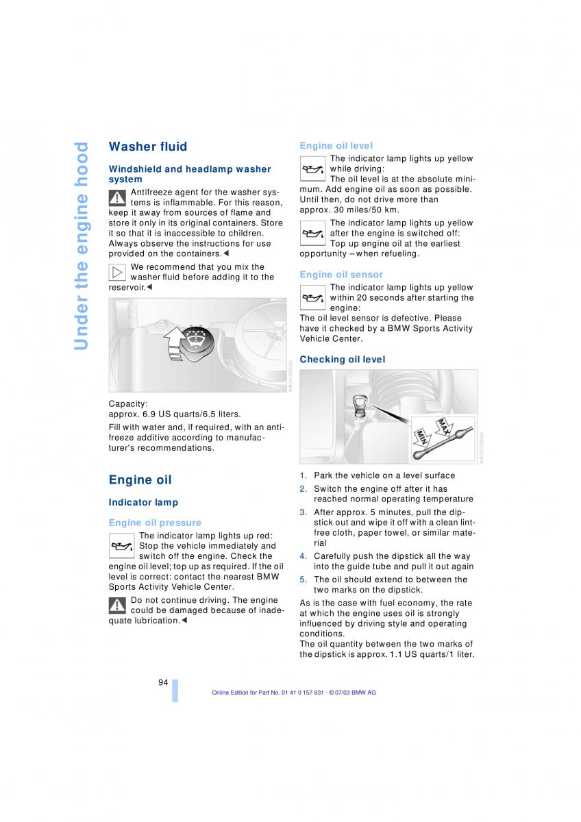 BMW X3 E83 owners manual / page 96