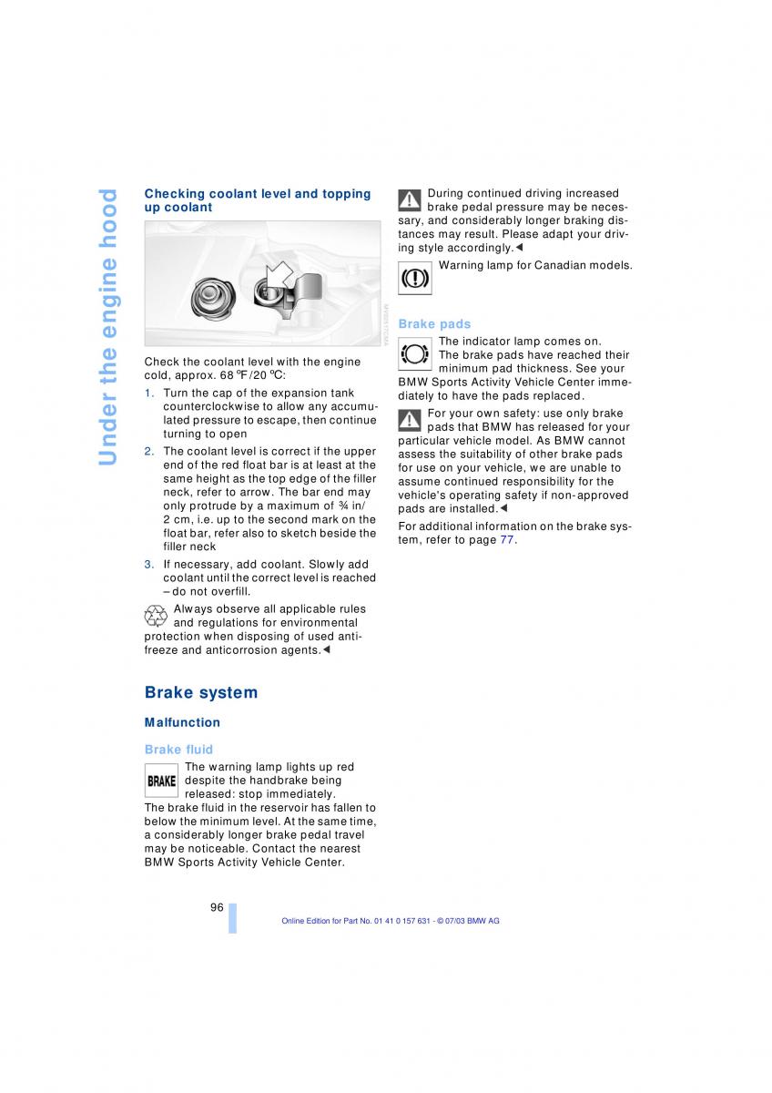 BMW X3 E83 owners manual / page 98