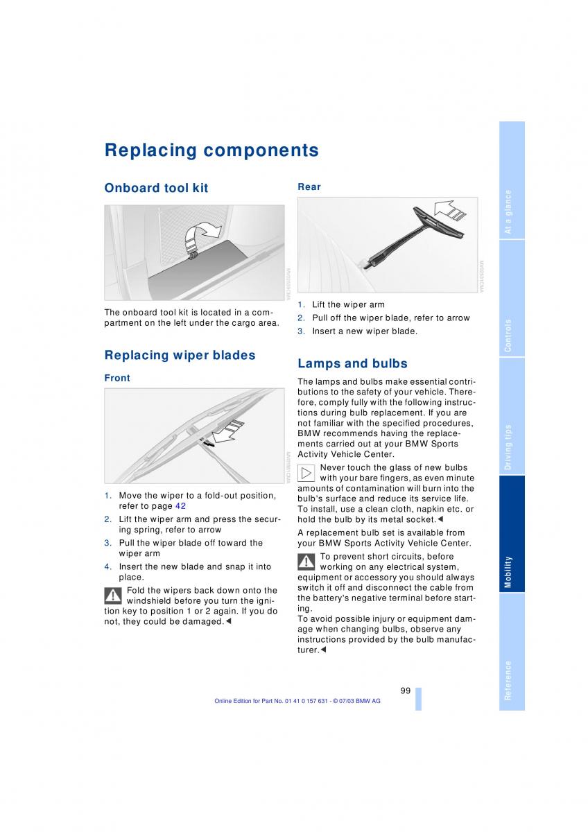 BMW X3 E83 owners manual / page 101