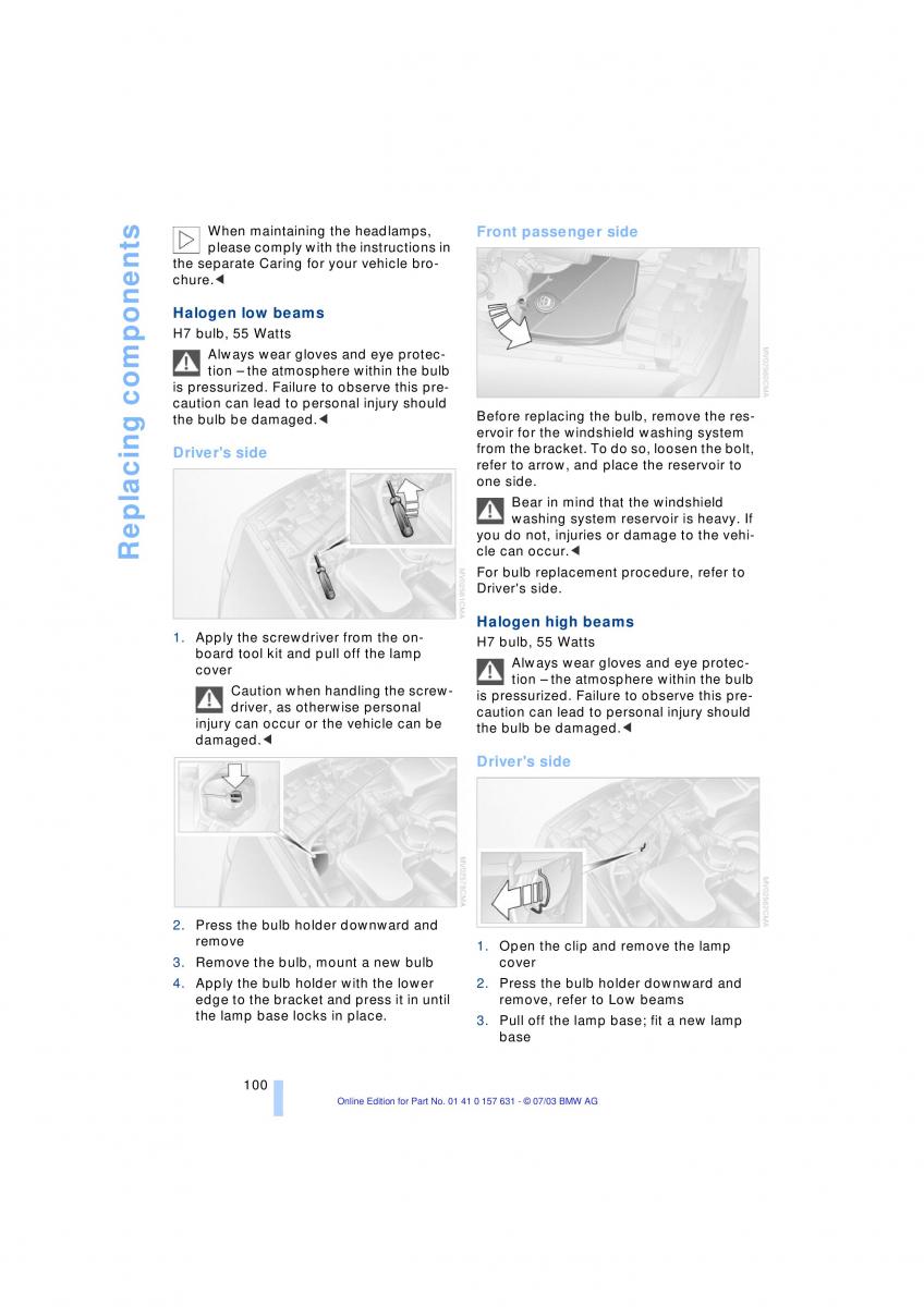 BMW X3 E83 owners manual / page 102