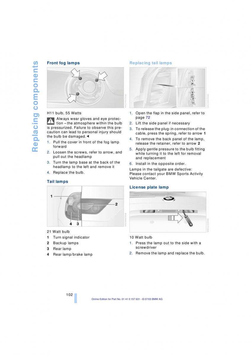 BMW X3 E83 owners manual / page 104