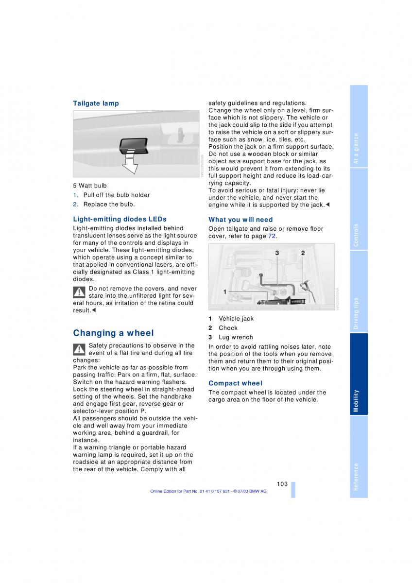 BMW X3 E83 owners manual / page 105