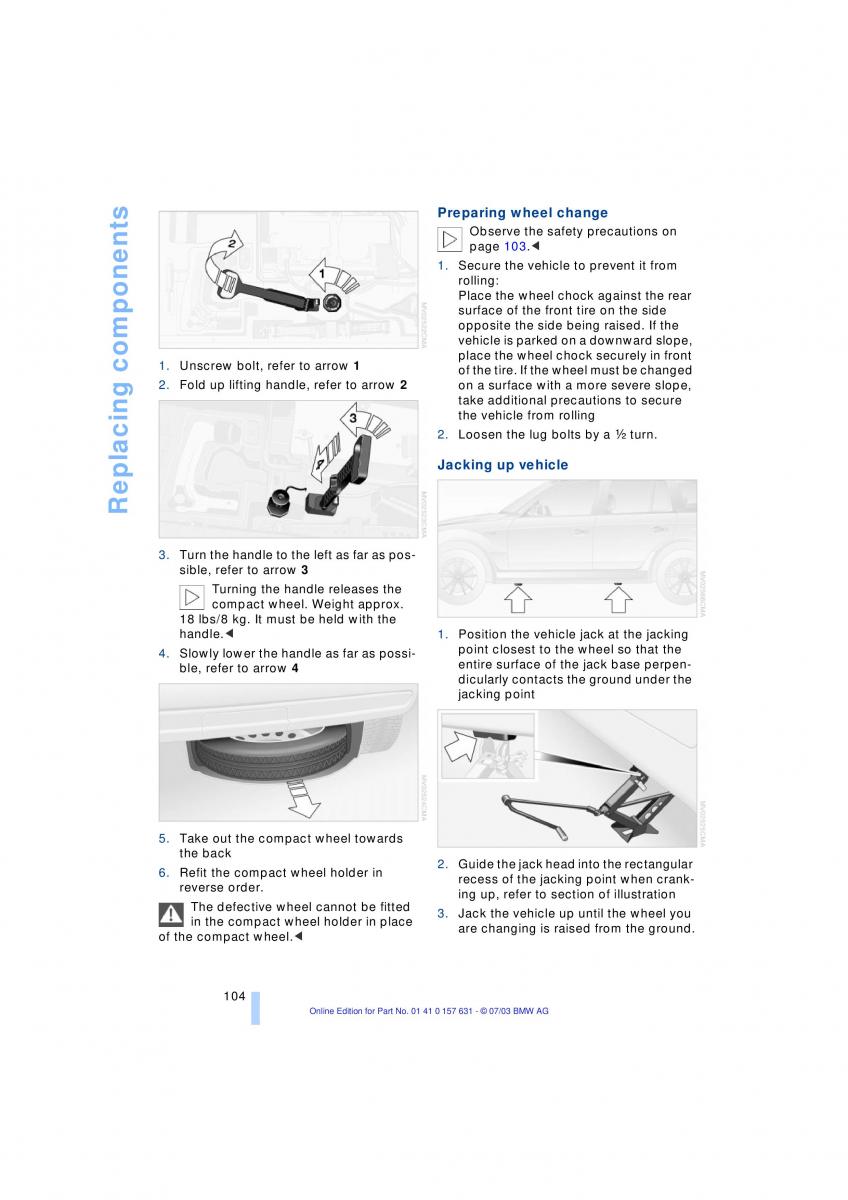 BMW X3 E83 owners manual / page 106