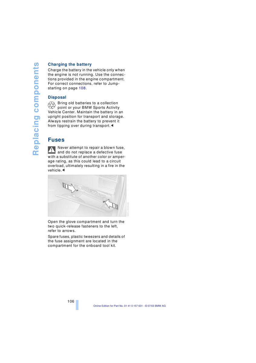 BMW X3 E83 owners manual / page 108