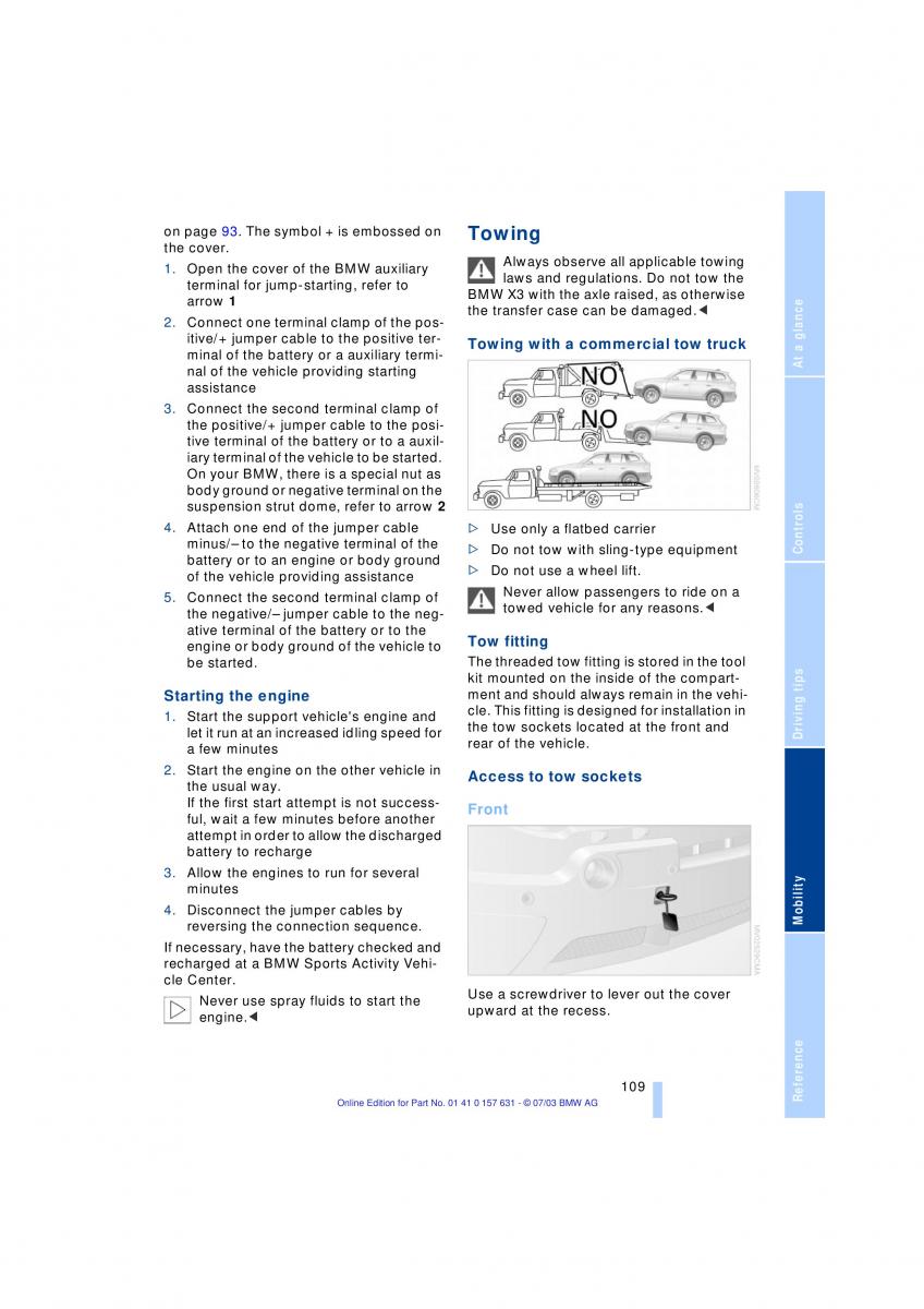 BMW X3 E83 owners manual / page 111