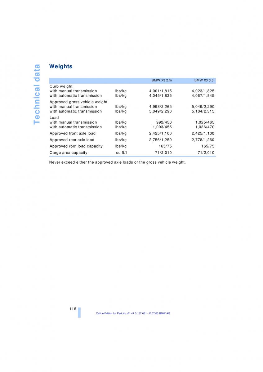 BMW X3 E83 owners manual / page 118