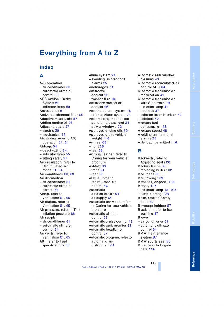 BMW X3 E83 owners manual / page 121