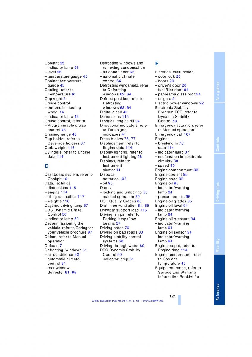 BMW X3 E83 owners manual / page 123