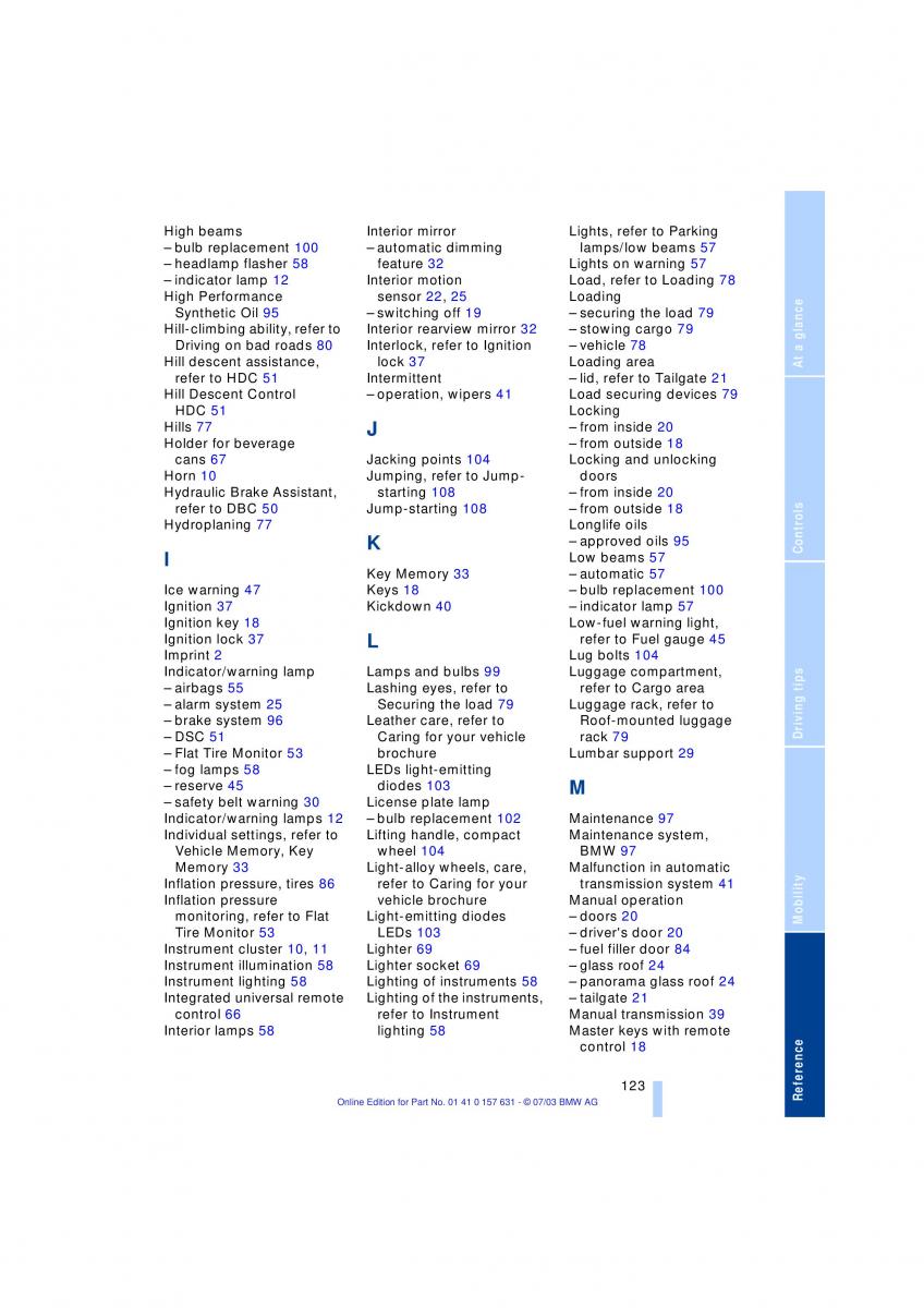 BMW X3 E83 owners manual / page 125