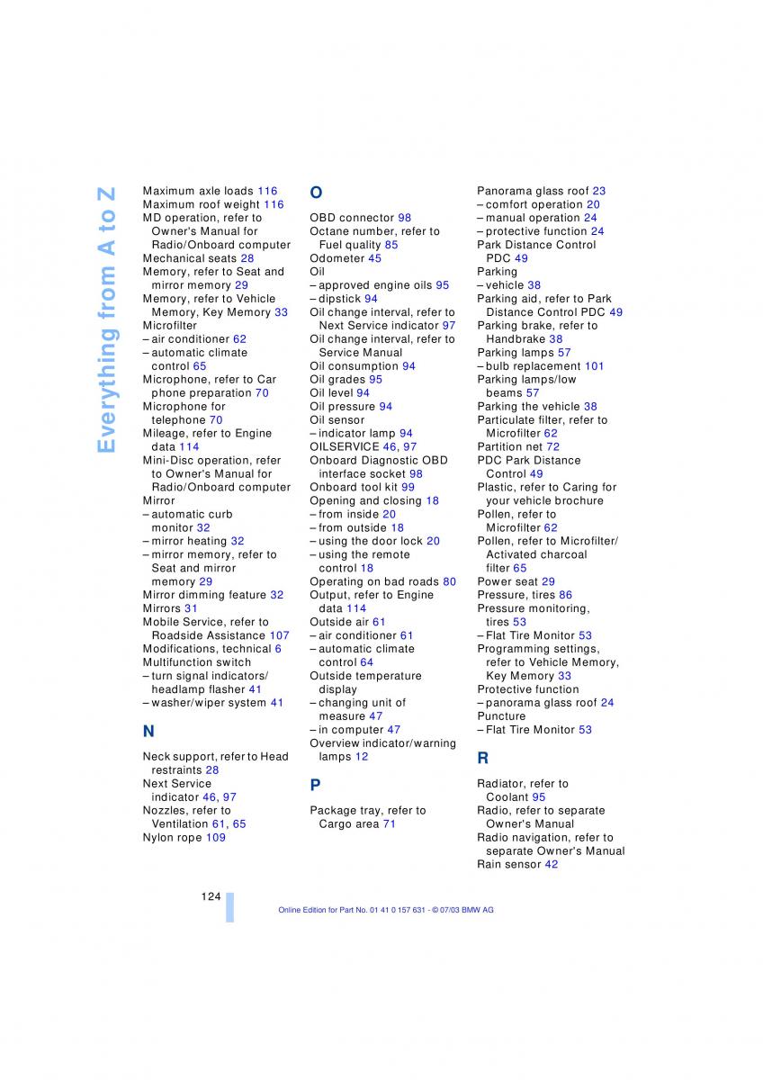 BMW X3 E83 owners manual / page 126