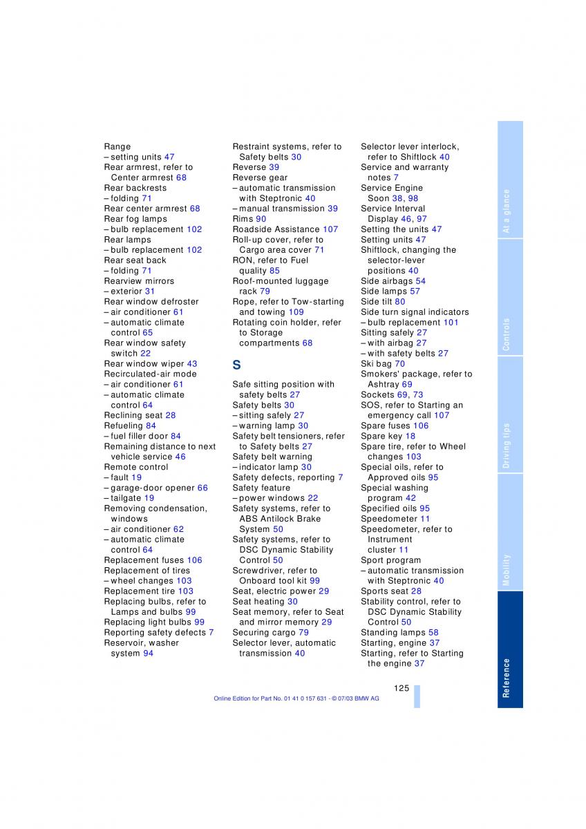 BMW X3 E83 owners manual / page 127