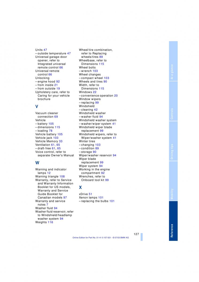 BMW X3 E83 owners manual / page 129