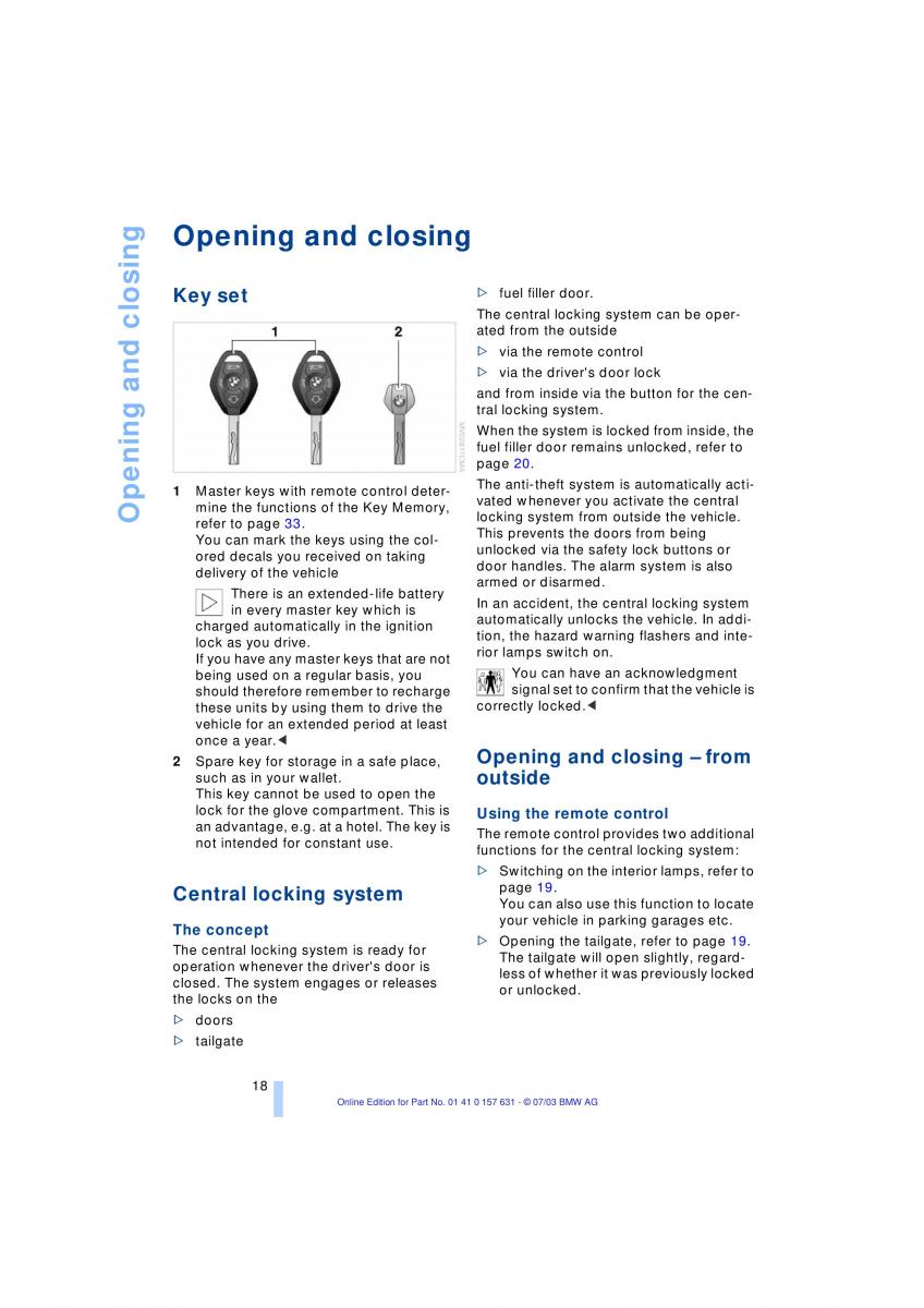 BMW X3 E83 owners manual / page 20