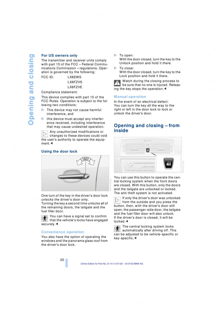 BMW X3 E83 owners manual / page 22