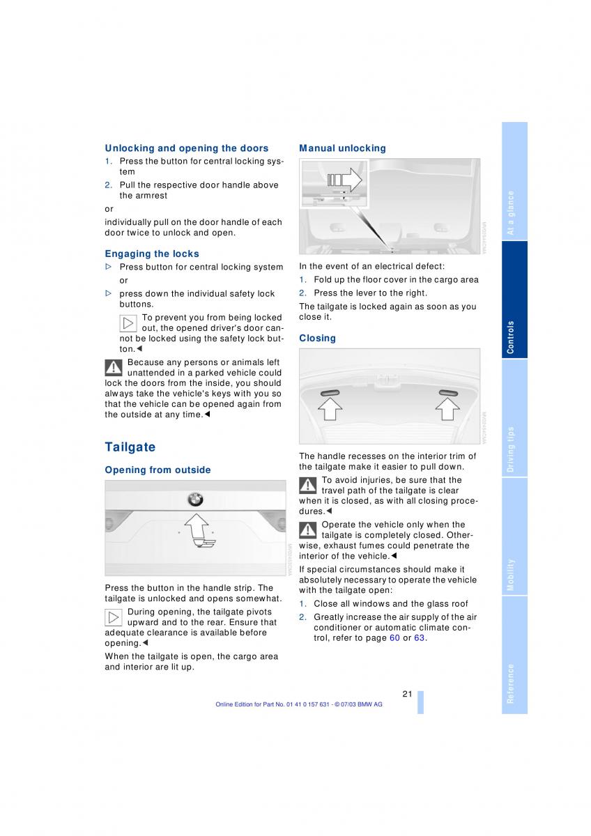 BMW X3 E83 owners manual / page 23