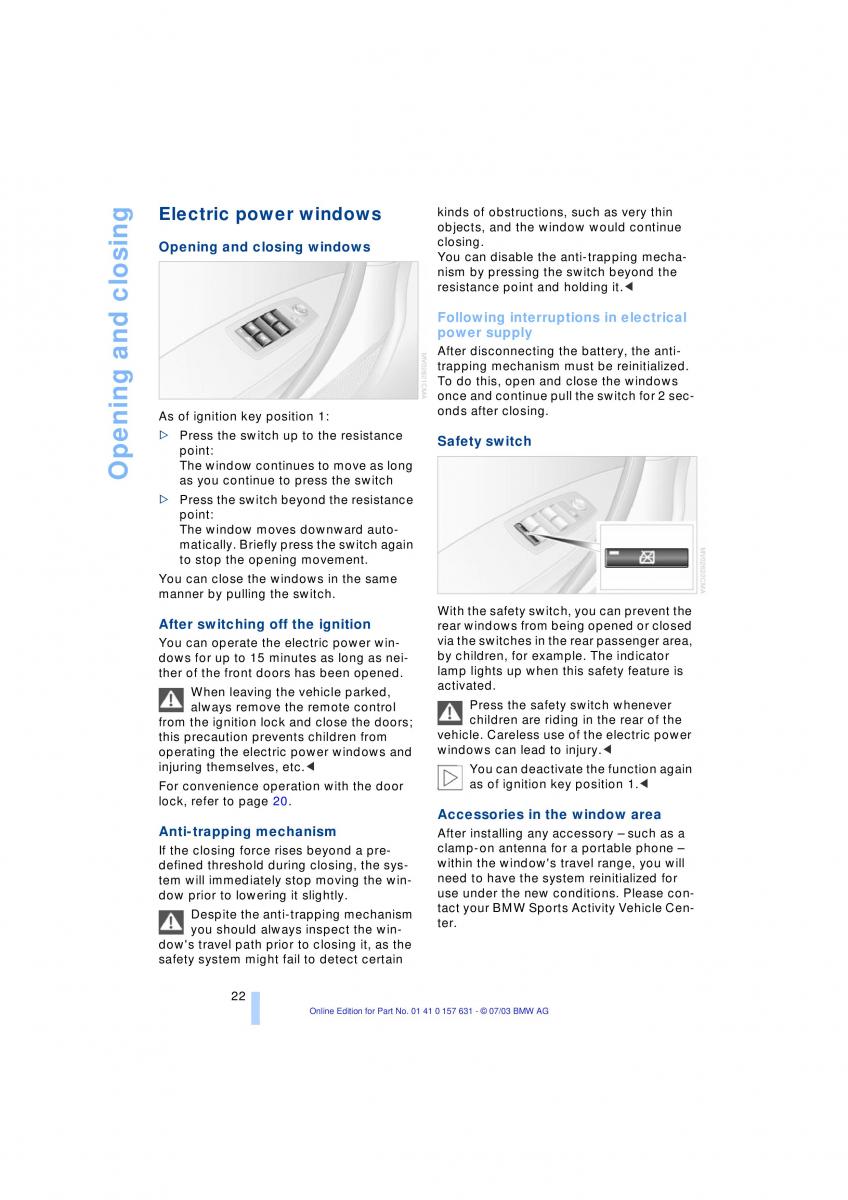 BMW X3 E83 owners manual / page 24