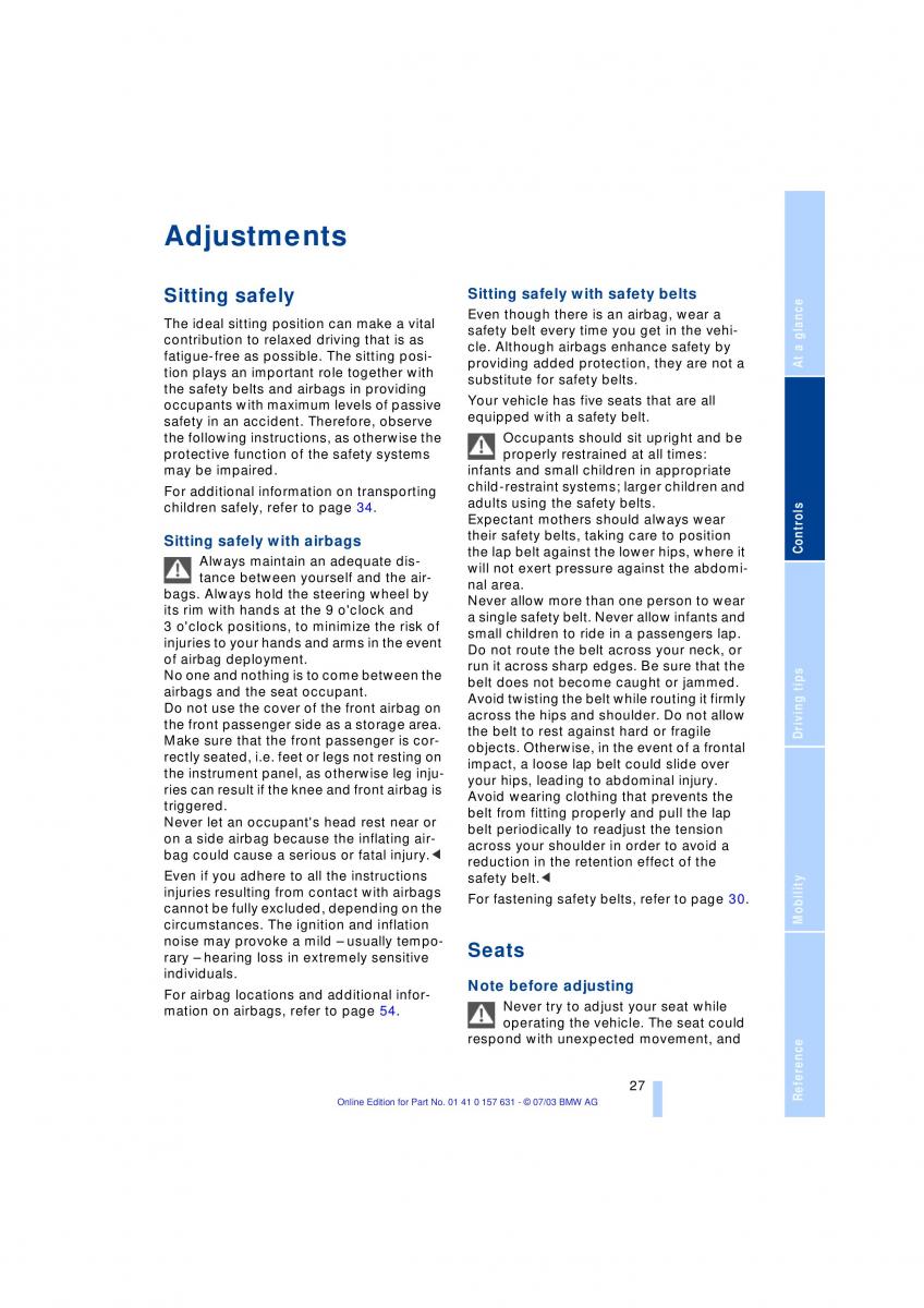 BMW X3 E83 owners manual / page 29