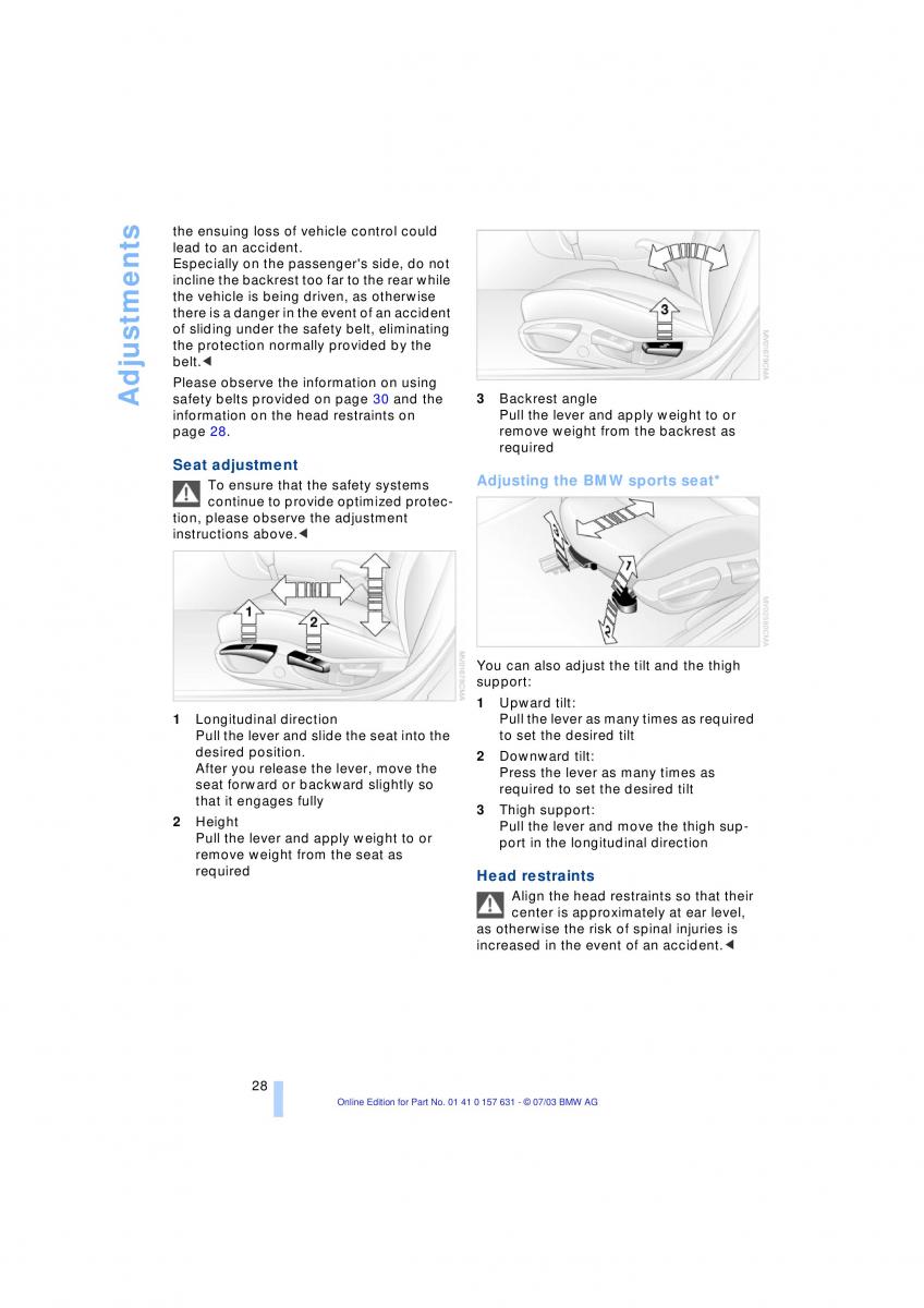 BMW X3 E83 owners manual / page 30