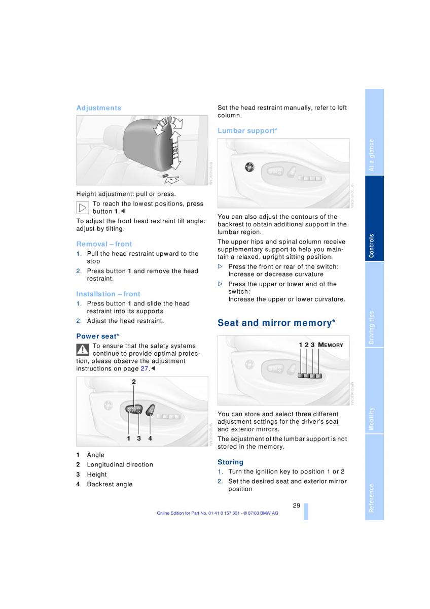 BMW X3 E83 owners manual / page 31