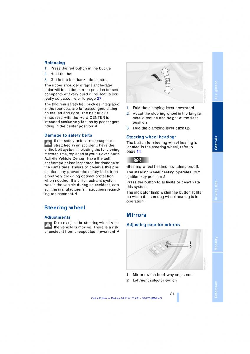 BMW X3 E83 owners manual / page 33