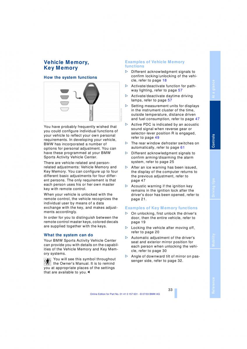 BMW X3 E83 owners manual / page 35