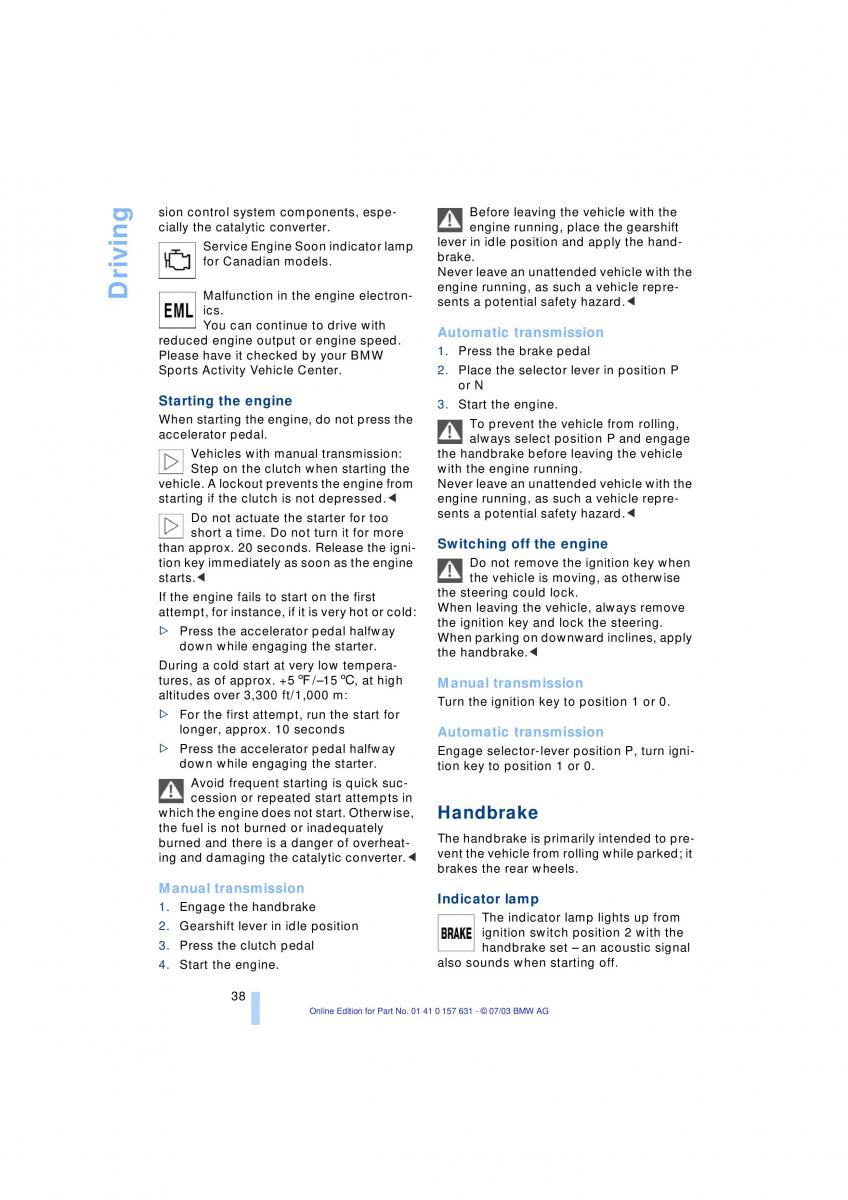 BMW X3 E83 owners manual / page 40