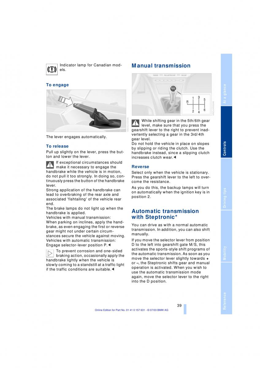 BMW X3 E83 owners manual / page 41