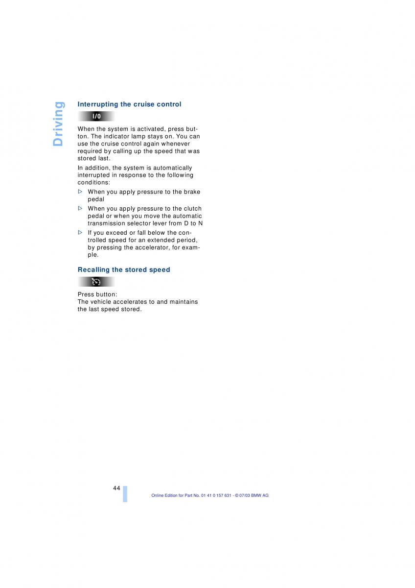 BMW X3 E83 owners manual / page 46