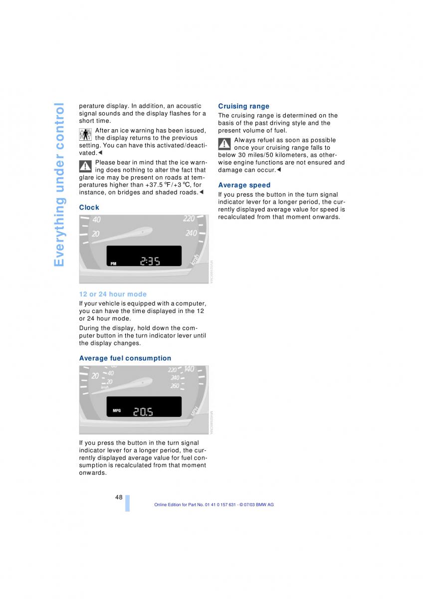 BMW X3 E83 owners manual / page 50