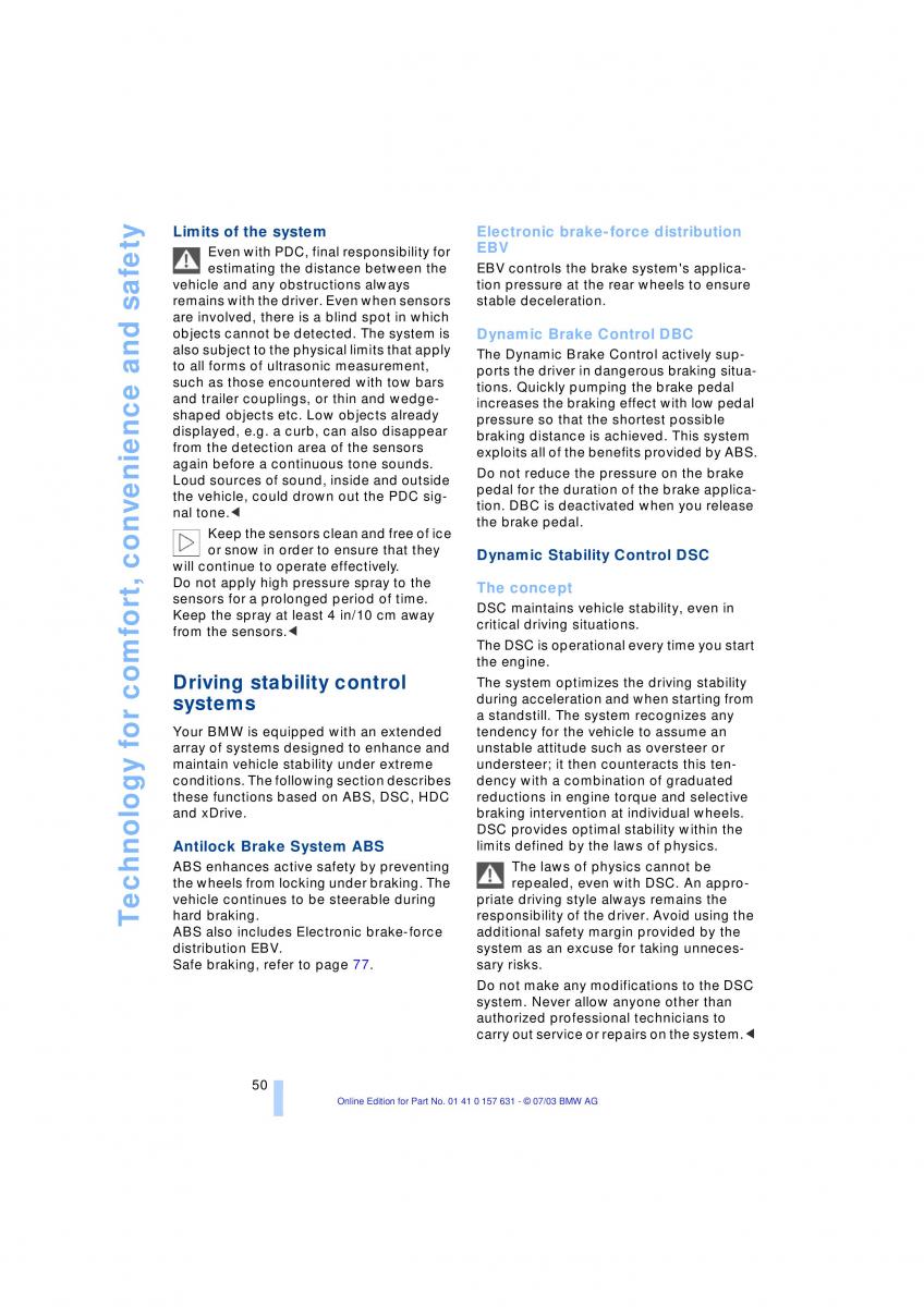 BMW X3 E83 owners manual / page 52