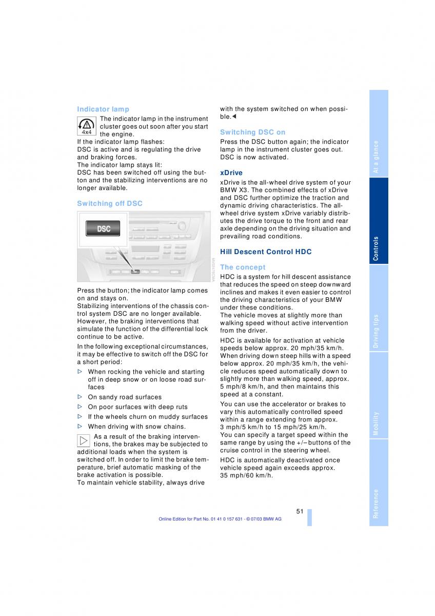 BMW X3 E83 owners manual / page 53