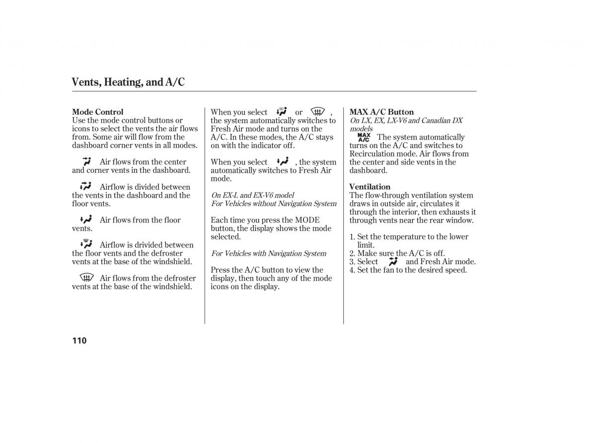 Honda Accord VII 7 CU1 Inspire owners manual / page 108