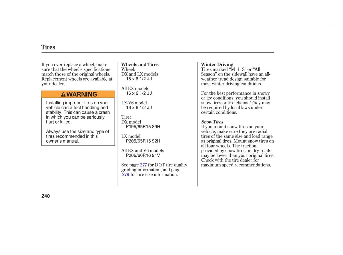 Honda Accord VII 7 CU1 Inspire owners manual / page 237