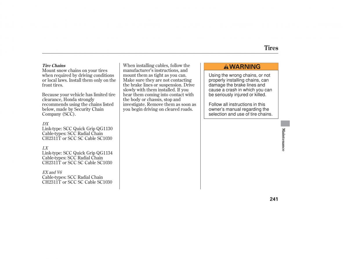 Honda Accord VII 7 CU1 Inspire owners manual / page 238