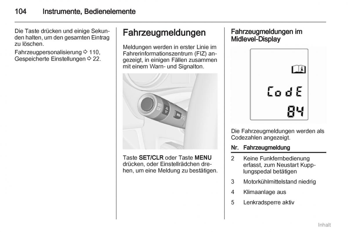 Opel Meriva II 2 B Chevrolet Meriva Vauxhall Meriva Handbuch / page 105