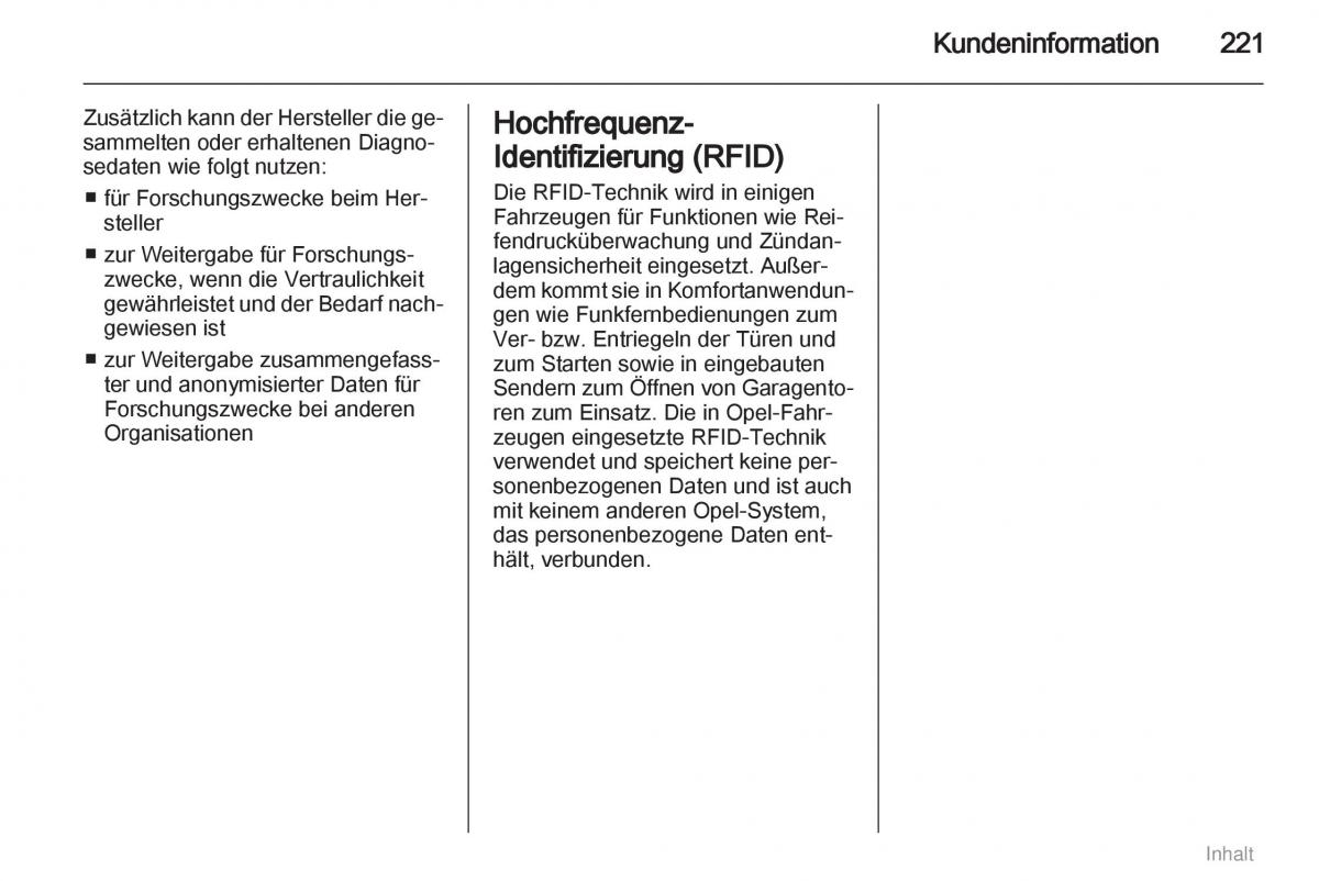 Opel Meriva II 2 B Chevrolet Meriva Vauxhall Meriva Handbuch / page 222