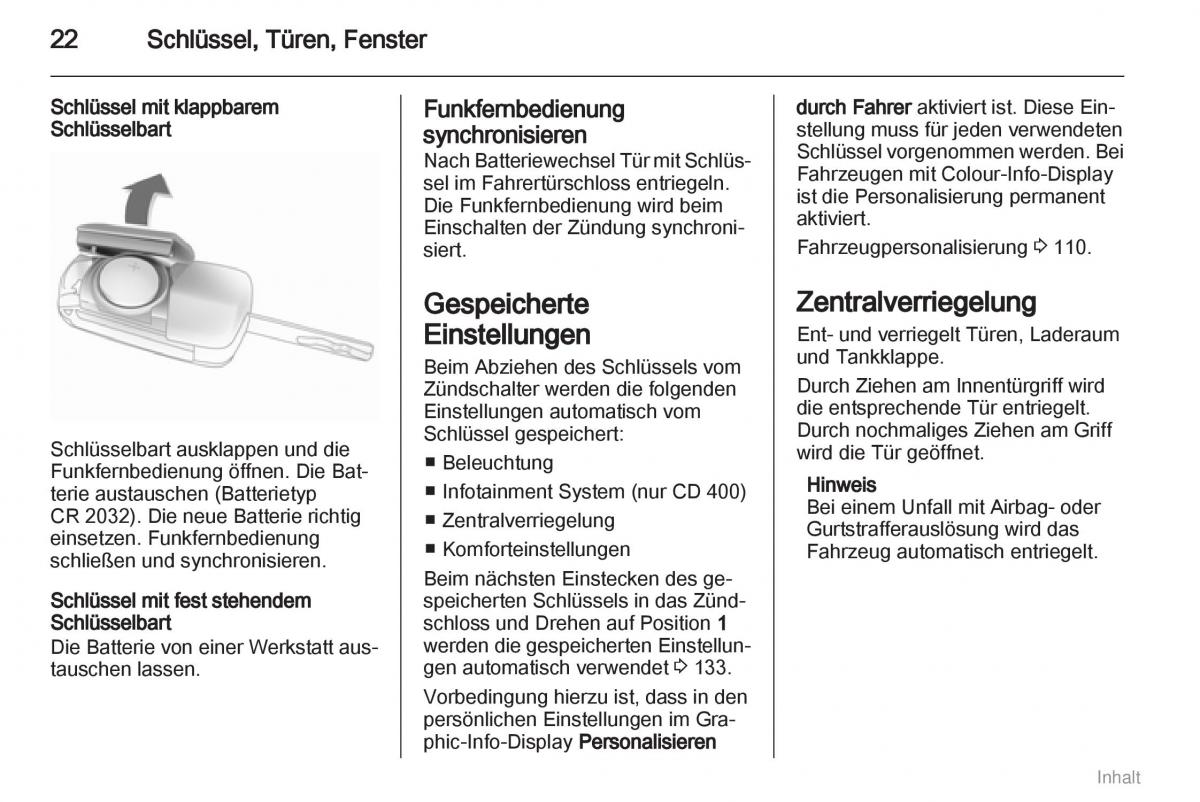 Opel Meriva II 2 B Chevrolet Meriva Vauxhall Meriva Handbuch / page 23