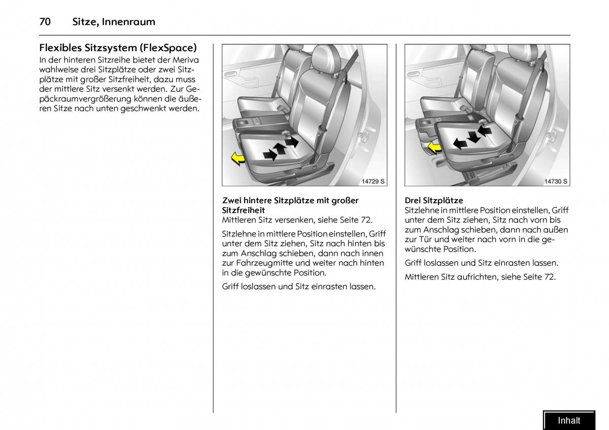 Opel Meriva I 1 A Chevrolet Meriva Vauxhall Meriva Handbuch / page 72