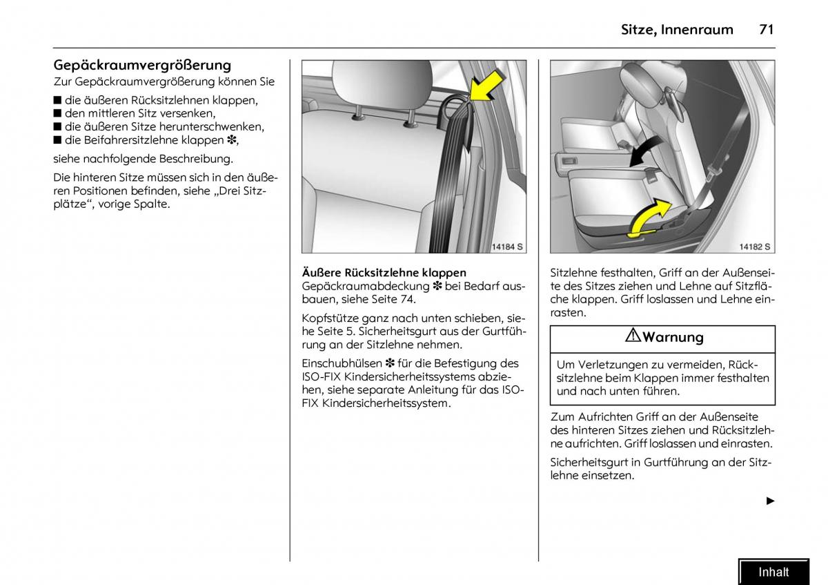 Opel Meriva I 1 A Chevrolet Meriva Vauxhall Meriva Handbuch / page 73