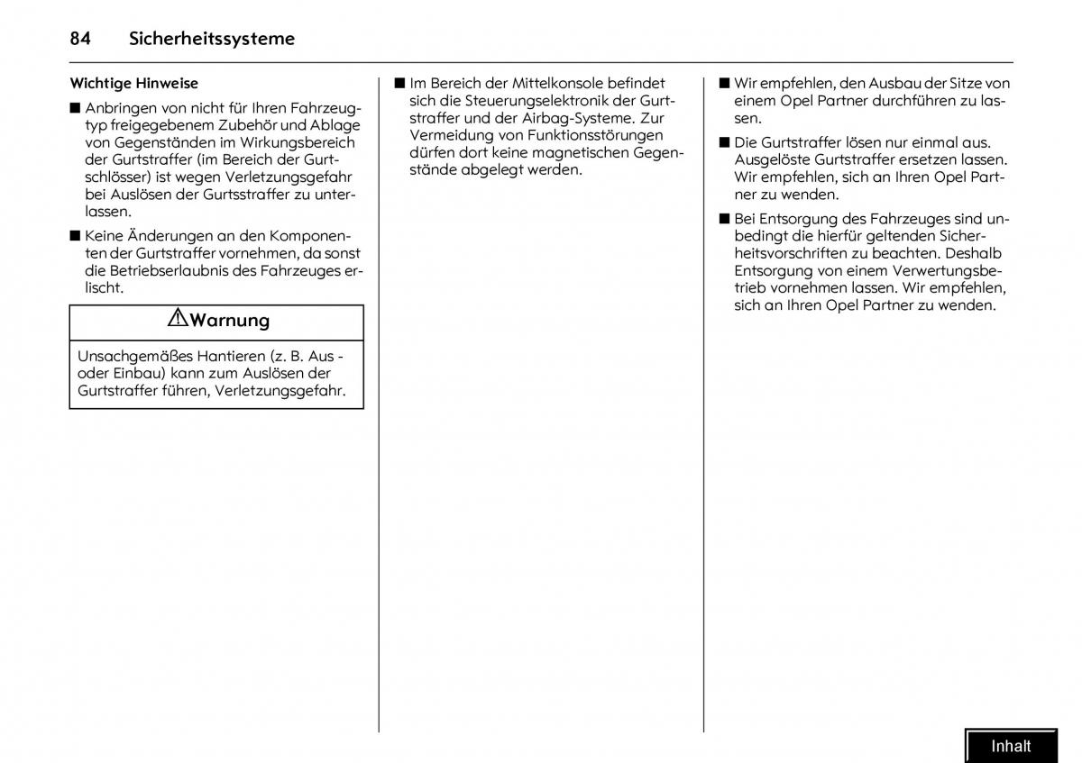 Opel Meriva I 1 A Chevrolet Meriva Vauxhall Meriva Handbuch / page 86