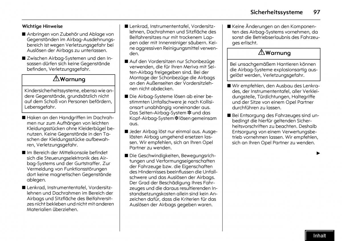 Opel Meriva I 1 A Chevrolet Meriva Vauxhall Meriva Handbuch / page 99